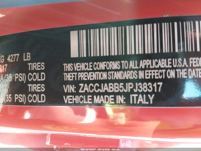 Aukcja sprzedaży 2018 Jeep Renegade Latitude Fwd, vin: ZACCJABB5JPJ38317, numer aukcji: 45120387
