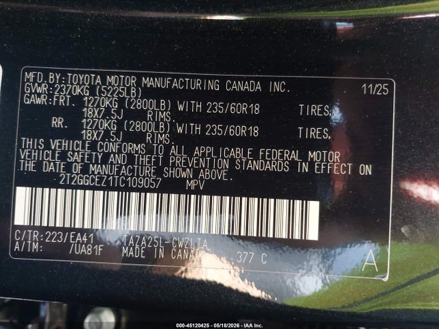45120425 :رقم المزاد ، 2T2GGCEZ1TC109057 vin ، 2026 Lexus Nx 350 Premium مزاد بيع