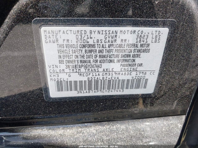 Продажа на аукционе авто 2016 Nissan Sentra S, vin: 3N1AB7AP9GY247443, номер лота: 45120448