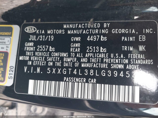 KIA Optima Lx 2020 5XXGT4L38LG394532 Image 9