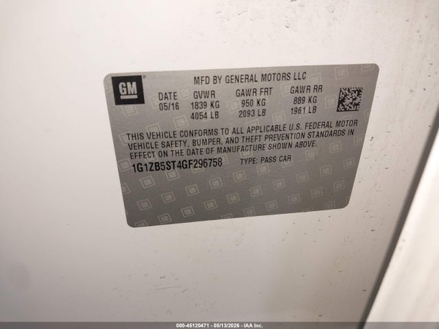 1G1ZB5ST4GF296758 Chevrolet MALIBU LS
