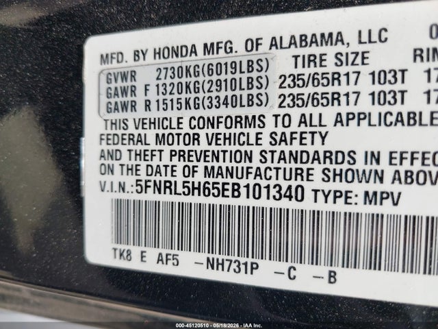 Honda Odyssey Ex-l 2014 5FNRL5H65EB101340 Image 9