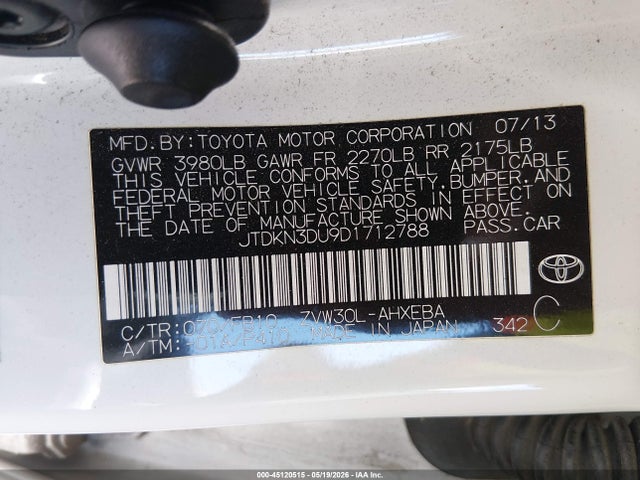 Aukcja sprzedaży 2013 Toyota Prius Three, vin: JTDKN3DU9D1712788, numer aukcji: 45120515