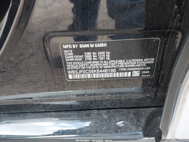 45120537 :رقم المزاد ، WBSJF0C56KB448186 vin ، 2019 Bmw M5 مزاد بيع