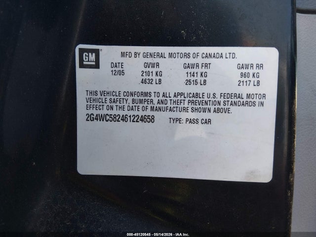 2006 Buick Lacrosse Cx მანქანა იყიდება აუქციონზე, vin: 2G4WC582461224658, აუქციონის ნომერი: 45120545