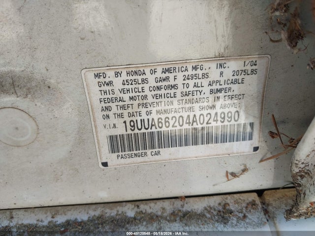 Aukcja sprzedaży 2004 Acura Tl, vin: 19UUA66204A024990, numer aukcji: 45120548