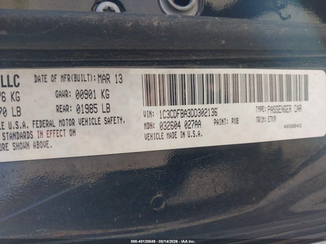 Продаж на аукціоні авто 2013 Dodge Dart Sxt, vin: 1C3CDFBA3DD302136, номер лоту: 45120549