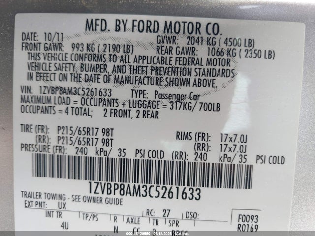 Aukcja sprzedaży 2012 Ford Mustang V6 Premium, vin: 1ZVBP8AM3C5261633, numer aukcji: 45120550