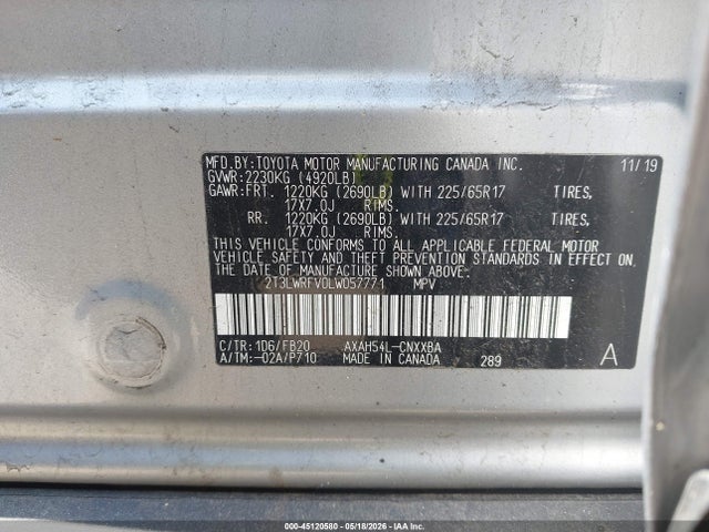 Продаж на аукціоні авто 2020 Toyota Rav4 Hybrid Le, vin: 2T3LWRFV0LW057771, номер лоту: 45120580