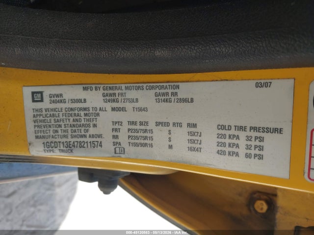 Продаж на аукціоні авто 2007 Chevrolet Colorado Lt, vin: 1GCDT13E478211574, номер лоту: 45120583