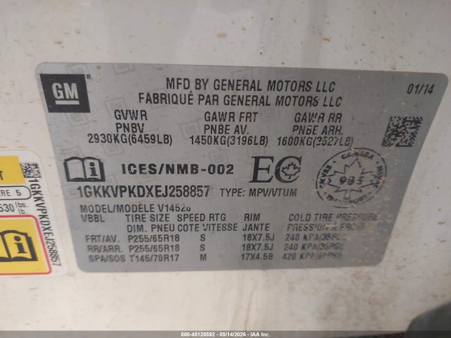 Продажа на аукционе авто 2014 Gmc Acadia Sle-2, vin: 1GKKVPKDXEJ258857, номер лота: 45120592