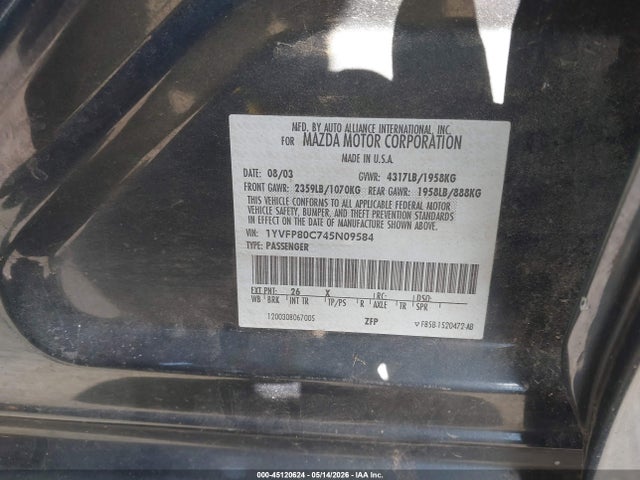Aukcja sprzedaży 2004 Mazda Mazda6 I, vin: 1YVFP80C745N09584, numer aukcji: 45120624