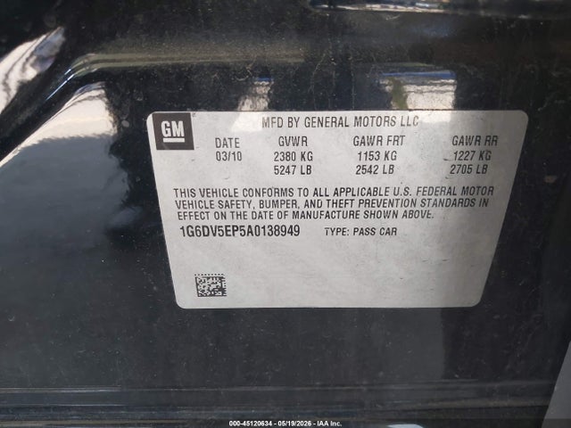 45120634 :رقم المزاد ، 1G6DV5EP5A0138949 vin ، 2010 Cadillac Cts-v مزاد بيع