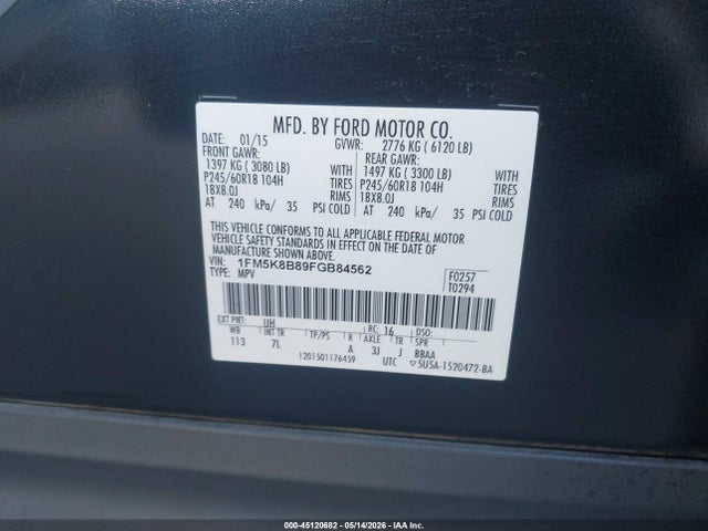 Ford Explorer 2015 1FM5K8B89FGB84562 Image 9
