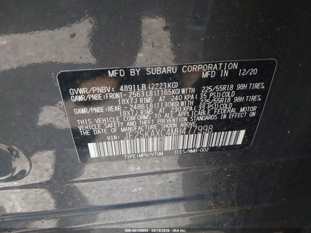 Продажа на аукционе авто 2021 Subaru Forester Touring, vin: JF2SKAXC4MH477998, номер лота: 45120698