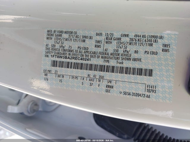 Aukcja sprzedaży 2024 Ford F-350 Xl, vin: 1FT8W3BA2REC40241, numer aukcji: 45120700