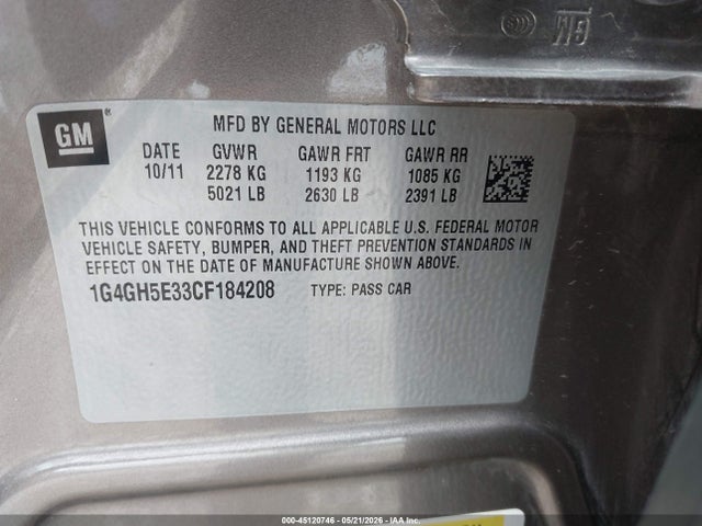 45120746 :رقم المزاد ، 1G4GH5E33CF184208 vin ، 2012 Buick Lacrosse Premium 3 Group مزاد بيع