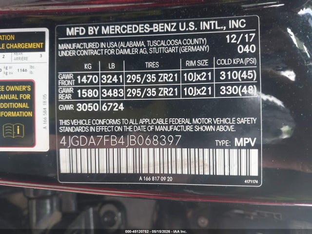 Aukcja sprzedaży 2018 Mercedes-benz Amg Gle 63 S 4matic, vin: 4JGDA7FB4JB068397, numer aukcji: 45120752