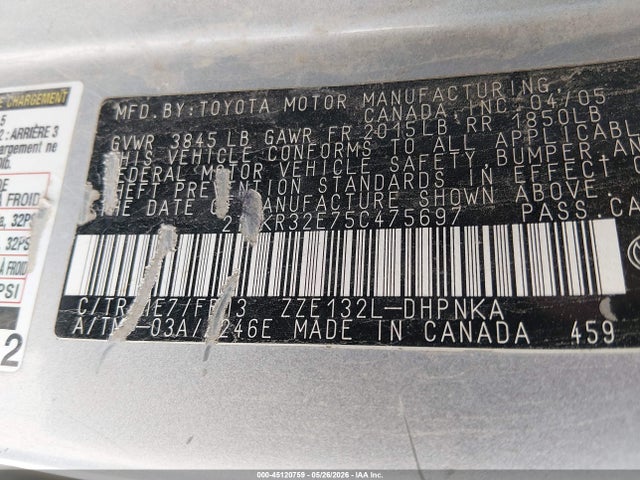 Продаж на аукціоні авто 2005 Toyota Matrix Xr, vin: 2T1KR32E75C475697, номер лоту: 45120759