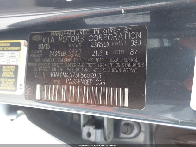KNAGM4A75F5607915 KIA Optima Lx