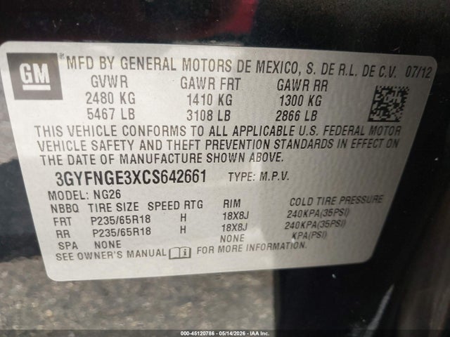 Продажа на аукционе авто 2012 Cadillac Srx Standard, vin: 3GYFNGE3XCS642661, номер лота: 45120786