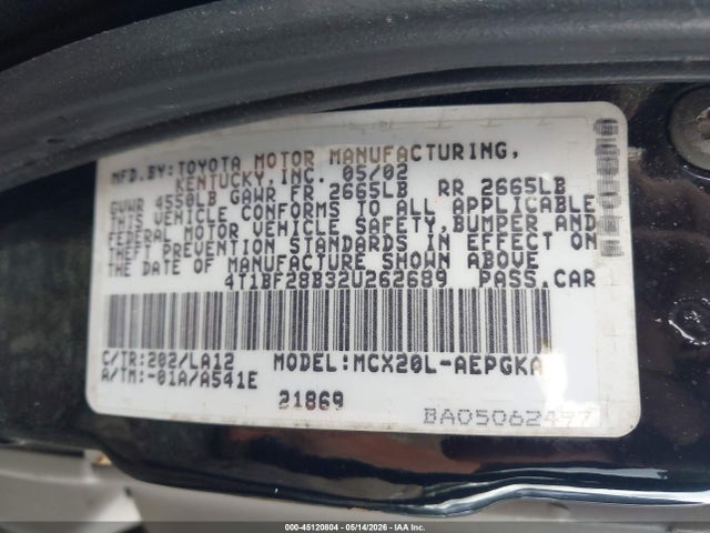 Aukcja sprzedaży 2002 Toyota Avalon Xls, vin: 4T1BF28B32U262689, numer aukcji: 45120804