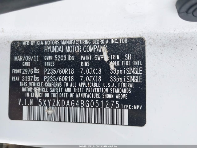 Продажа на аукционе авто 2011 Hyundai Santa Fe Limited V6, vin: 5XYZKDAG4BG051275, номер лота: 45120820