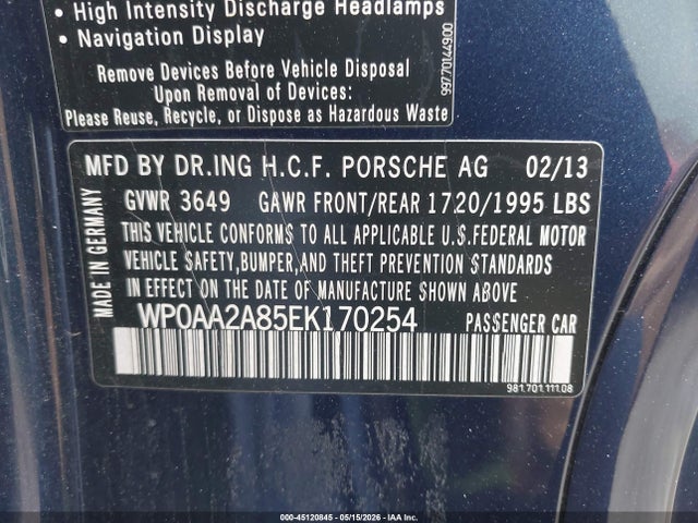 WP0AA2A85EK170254 Porsche Cayman