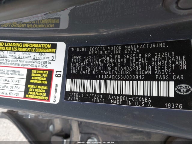 Aukcja sprzedaży 2025 Toyota Camry Le, vin: 4T1DAACK5SU030913, numer aukcji: 45120863