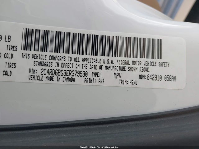 45120864 :رقم المزاد ، 2C4RDGBG3ER379930 vin ، 2014 Dodge Grand Caravan Se مزاد بيع