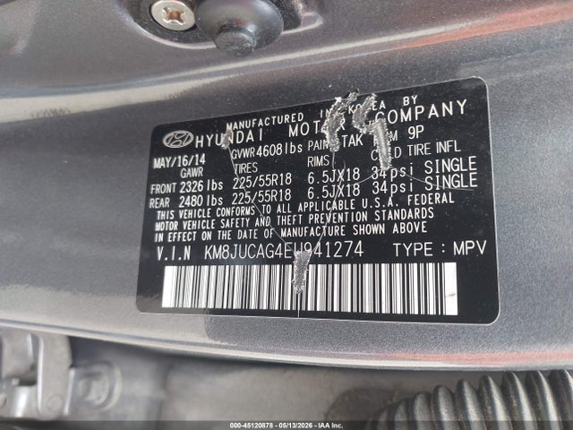 Aukcja sprzedaży 2014 Hyundai Tucson Limited, vin: KM8JUCAG4EU941274, numer aukcji: 45120878