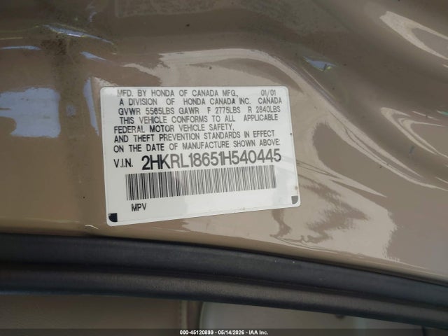 Продаж на аукціоні авто 2001 Honda Odyssey Ex, vin: 2HKRL18651H540445, номер лоту: 45120899