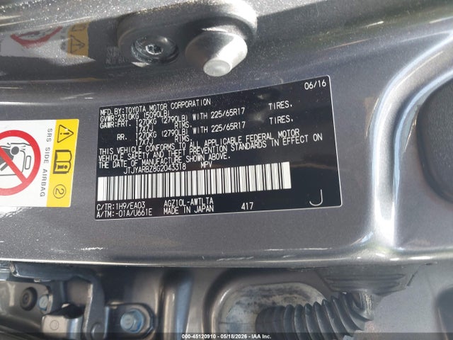 45120910 :رقم المزاد ، JTJYARBZ8G2043318 vin ، 2016 Lexus Nx 200t مزاد بيع