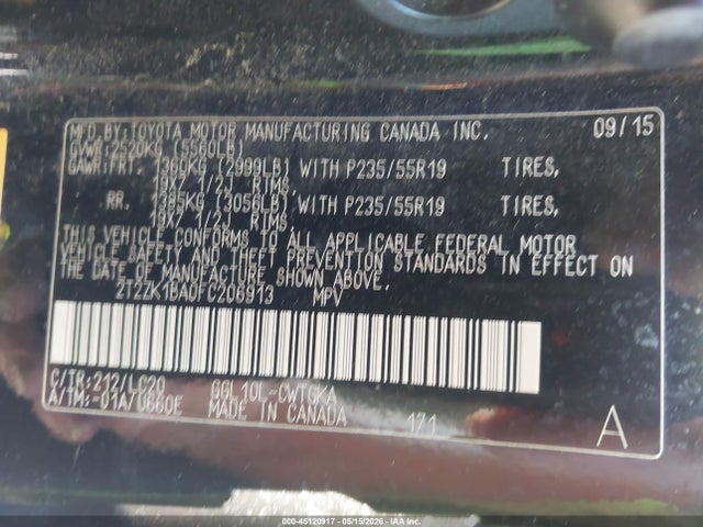 Aukcja sprzedaży 2015 Lexus Rx 350, vin: 2T2ZK1BA0FC206913, numer aukcji: 45120917