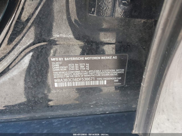 2013 Bmw 328i Xdrive მანქანა იყიდება აუქციონზე, vin: WBA3B3C56DF538671, აუქციონის ნომერი: 45120935