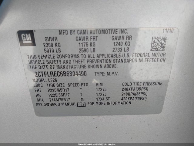 Продаж на аукціоні авто 2011 Gmc Terrain Sle-1, vin: 2CTFLREC6B6304490, номер лоту: 45120948