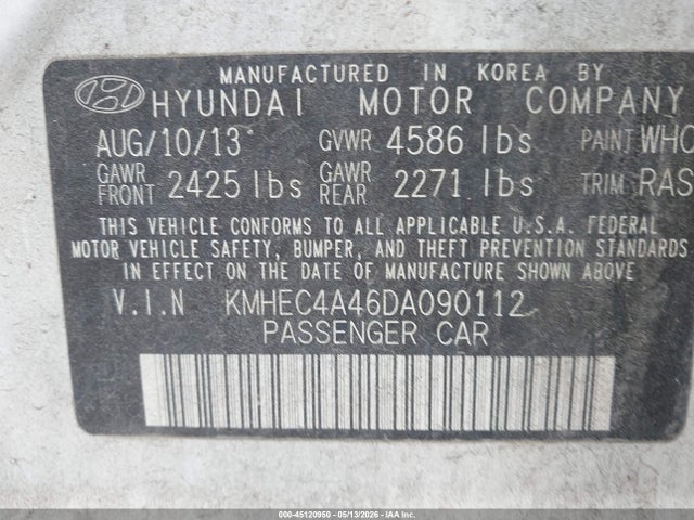 Aukcja sprzedaży 2013 Hyundai Sonata Hybrid Limited, vin: KMHEC4A46DA090112, numer aukcji: 45120950