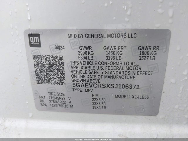 45120975 :رقم المزاد ، 5GAEVCRSXSJ106371 vin ، 2025 Buick Enclave Avenir Fwd مزاد بيع