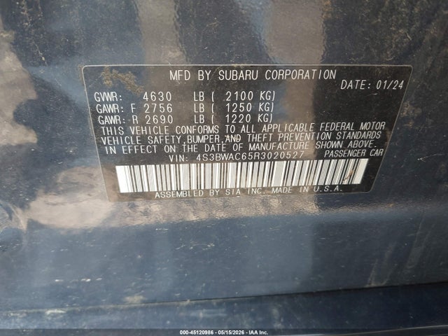 Продаж на аукціоні авто 2024 Subaru Legacy Premium, vin: 4S3BWAC65R3020527, номер лоту: 45120986