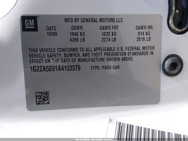 45120989 :رقم المزاد ، 1G2ZA5E01A4153379 vin ، 2010 Pontiac G6 مزاد بيع