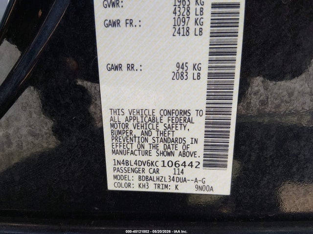 Nissan Altima 2.5 Sv 2019 1N4BL4DV6KC106442 Image 9