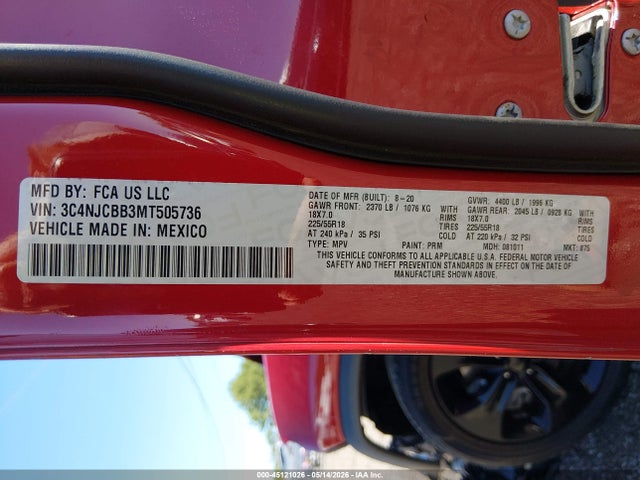 Aukcja sprzedaży 2021 Jeep Compass Altitude Fwd, vin: 3C4NJCBB3MT505736, numer aukcji: 45121026