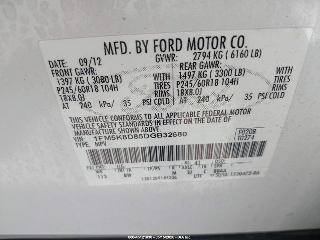 Продаж на аукціоні авто 2013 Ford Explorer Xlt, vin: 1FM5K8D85DGB32680, номер лоту: 45121030