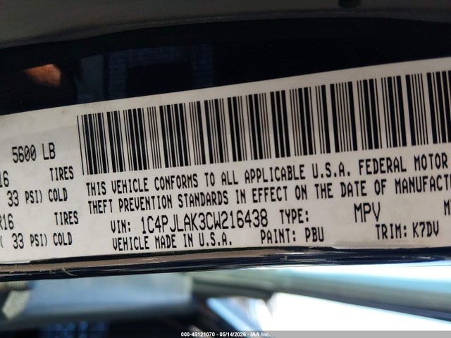 45121070 :رقم المزاد ، 1C4PJLAK3CW216438 vin ، 2012 Jeep Liberty Sport مزاد بيع