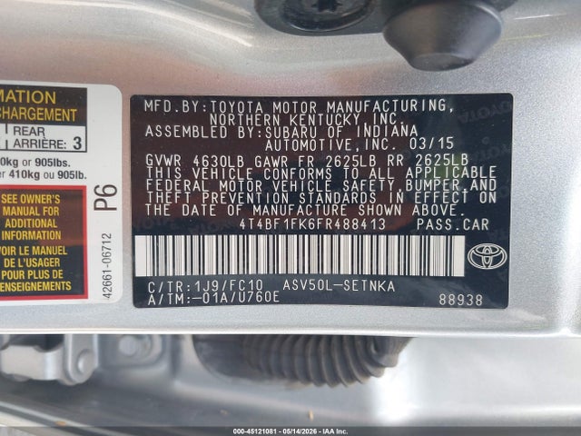 Aukcja sprzedaży 2015 Toyota Camry Le, vin: 4T4BF1FK6FR488413, numer aukcji: 45121081