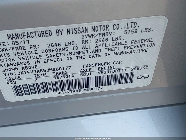 45121089 :رقم المزاد ، JN1FV7AR5JM480177 vin ، 2018 Infiniti Q50 3.0t Red Sport 400 مزاد بيع