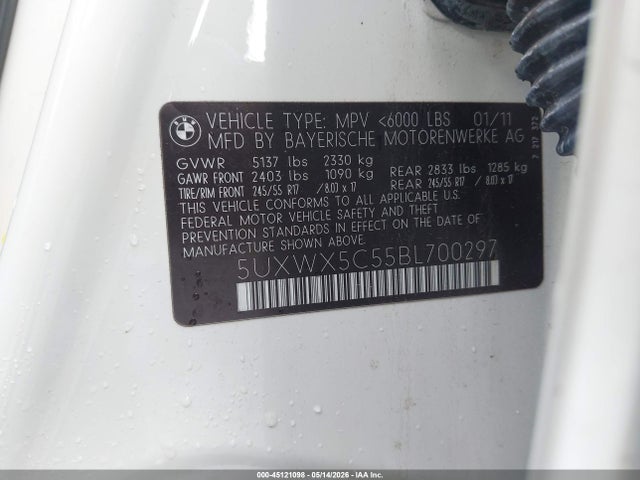 2011 Bmw X3 Xdrive28i მანქანა იყიდება აუქციონზე, vin: 5UXWX5C55BL700297, აუქციონის ნომერი: 45121098