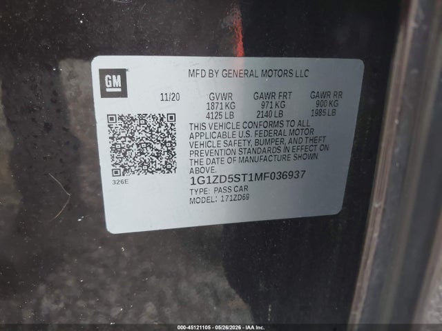 Продажа на аукционе авто 2021 Chevrolet Malibu Fwd Lt, vin: 1G1ZD5ST1MF036937, номер лота: 45121105