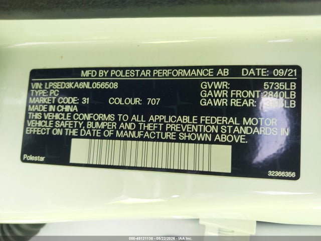 Polestar 2 Long Range Dual Motor 2022 LPSED3KA6NL056508 Image 9
