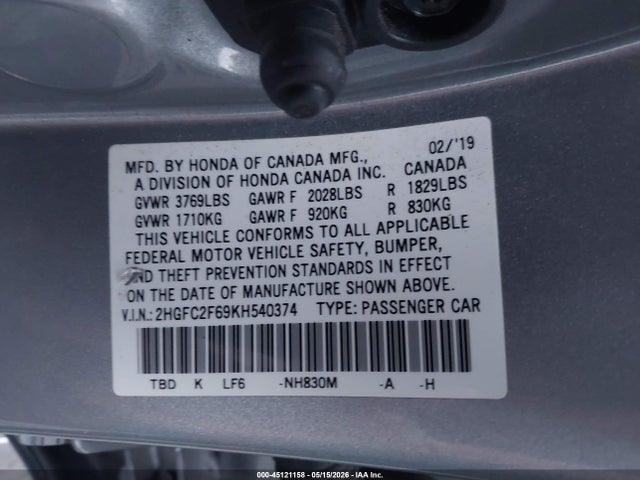 2HGFC2F69KH540374 Honda Civic Lx